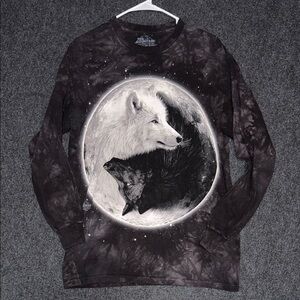 The Mountain Black and White Wolf Long Sleeve Tee